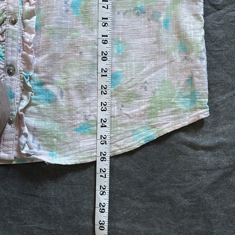 Democracy Elbow Sleeve button down ruffle trim yoke woven shirt/top XL - Picture 13 of 16
